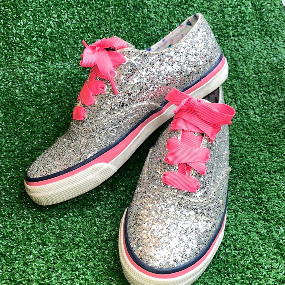 Milly for Sperry Womens Top-Sider Silver Sparkle Glitter Shoes SIZE 6 1/2 M